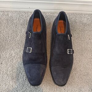 Santoni Men's Double Monk Strap Shoes - Dark Blue
